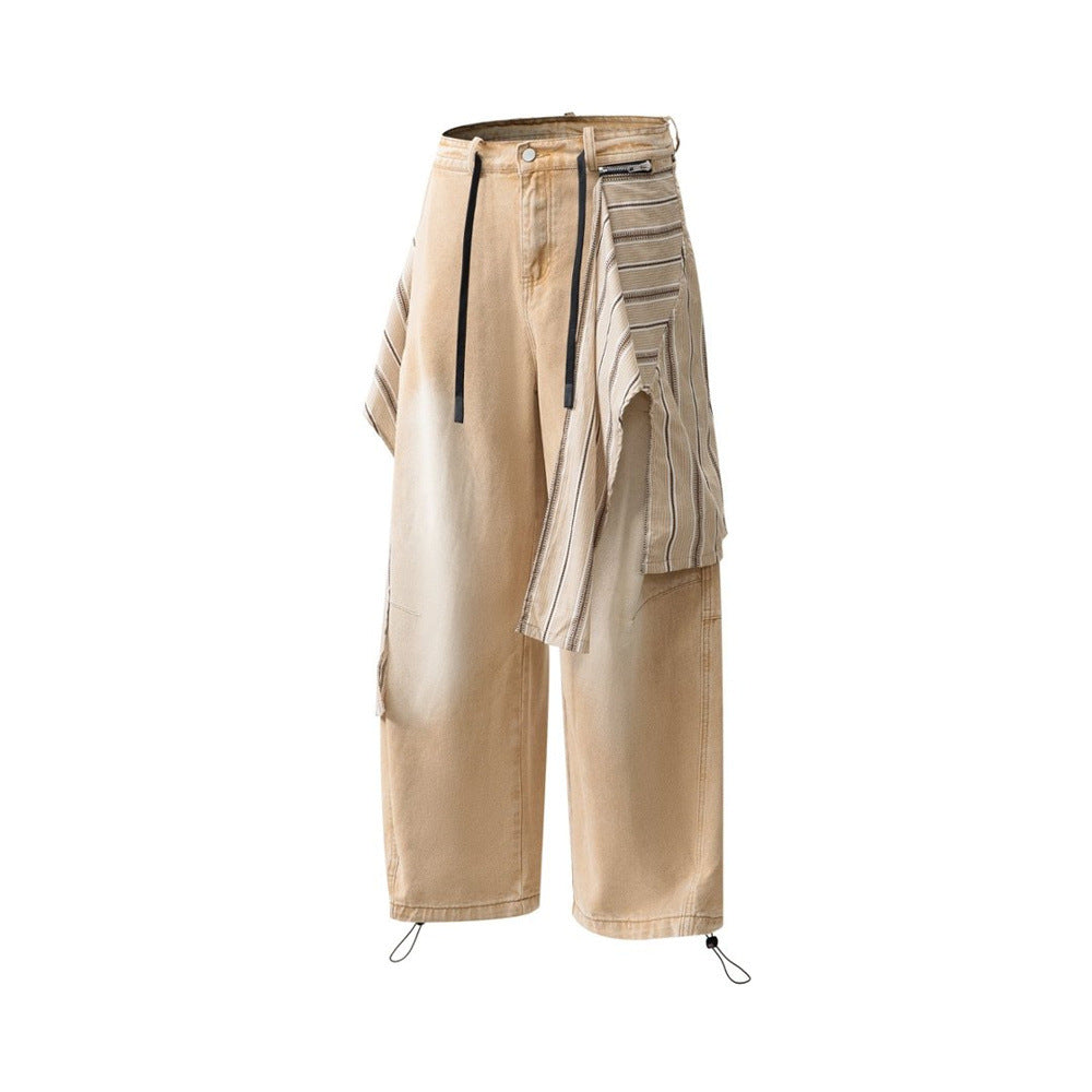 Wide-Leg Baggy Jeans with Detachable Plaid Skirt Overlay — Men's Punk Street