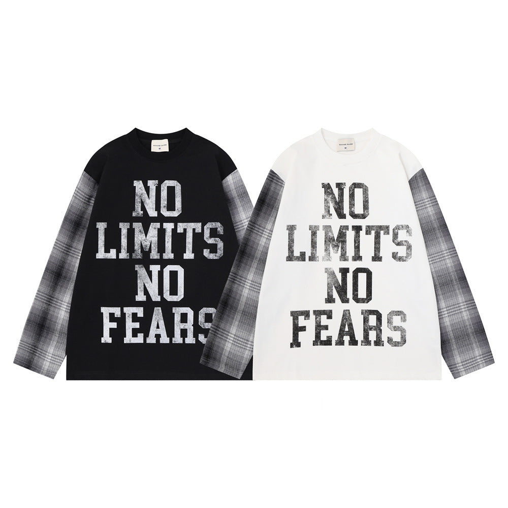 No Limits No Fears Karo-Langarmshirt – Oversized Graphic für Herren