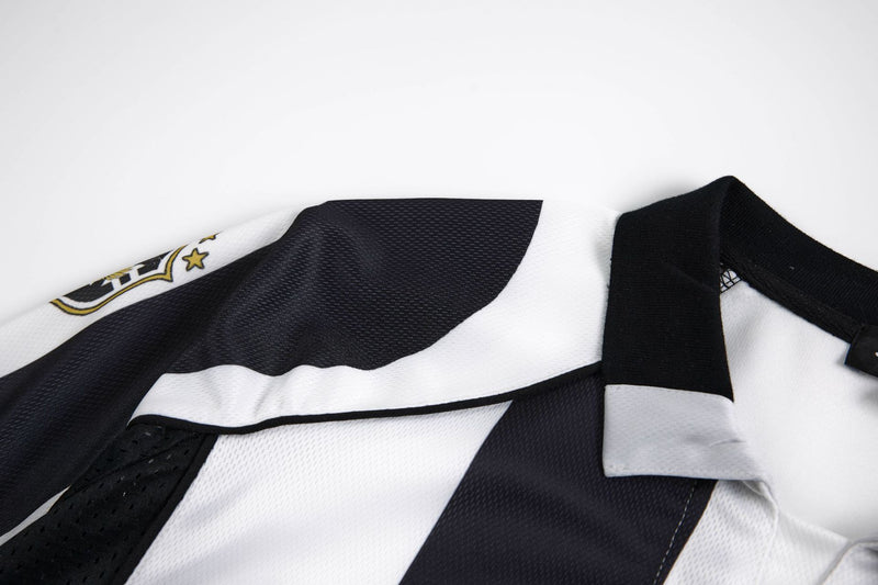 Maillot de football à manches longues noir et blanc à rayures, polo graphique