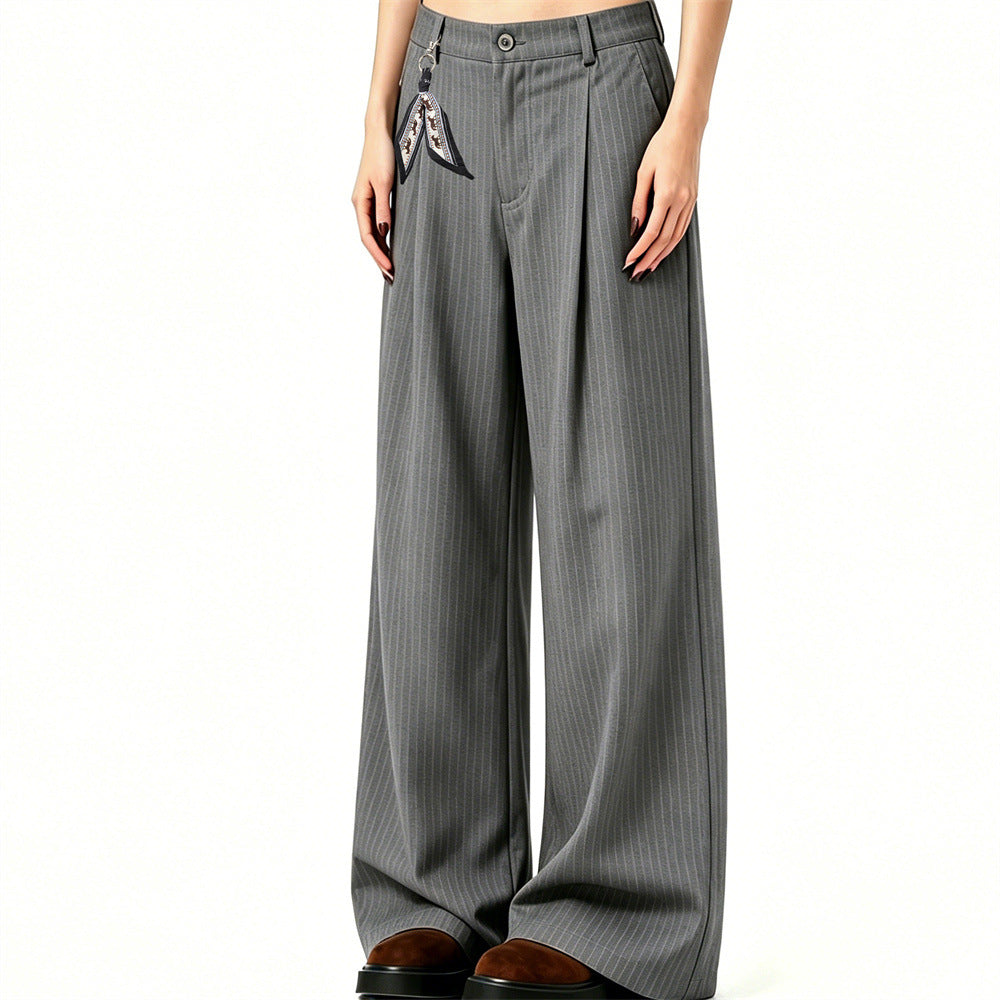 Pantalones de vestir de pierna ancha con raya diplomática – Pantalones plisados de corte recto para hombre