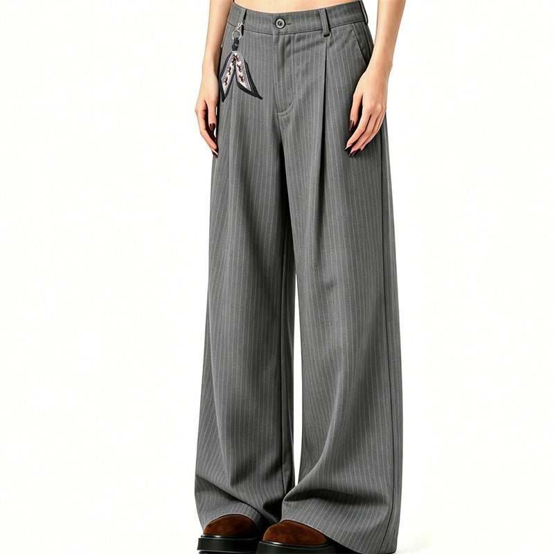 Pantalones de vestir de pierna ancha con raya diplomática – Pantalones plisados de corte recto para hombre