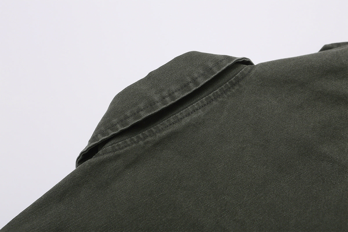 Men's Washed Asymmetric-Zip Moto Jacket with Epaulettes