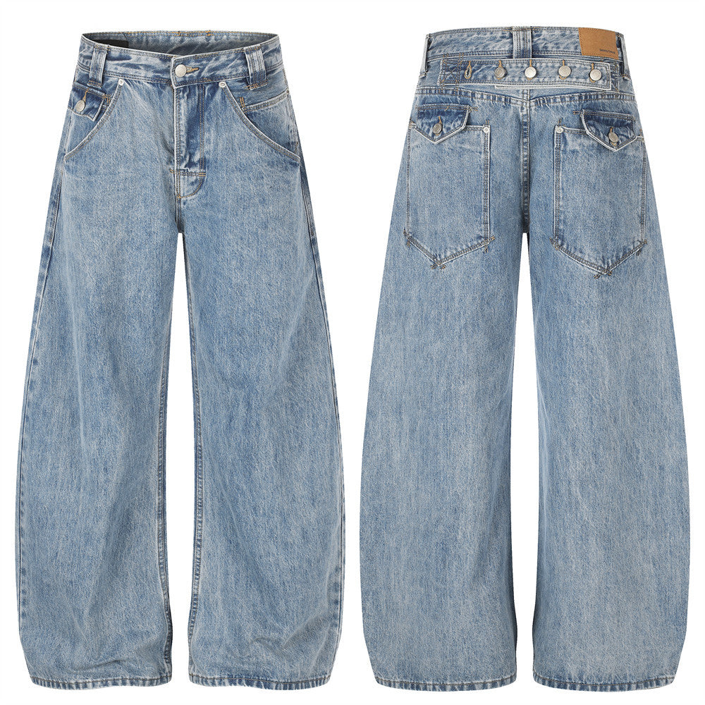 Jean baggy wide leg – Pantalon homme en denim délavé à coupe barrel