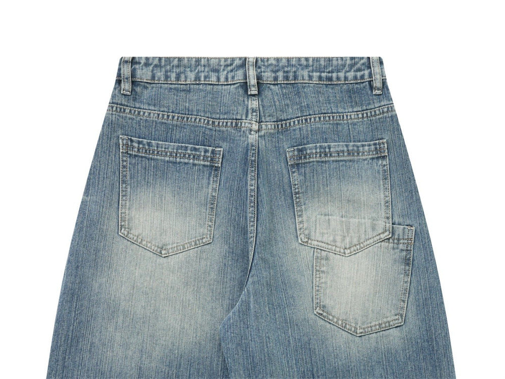 Light Blue Baggy Jeans Men – Vintage Wash Wide-Leg Denim with Punk Embroidery