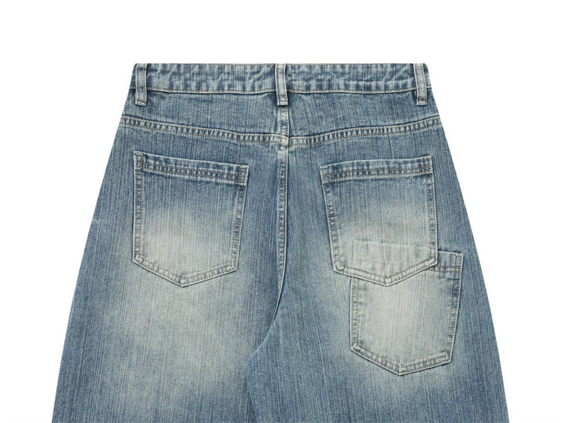 Light Blue Baggy Jeans Men – Vintage Wash Wide-Leg Denim with Punk Embroidery