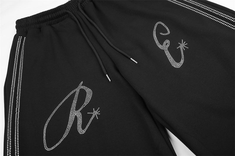 Jogginghose mit weitem Bein und Strass-Schriftzug – Oversize-Streetwear-Jogger für