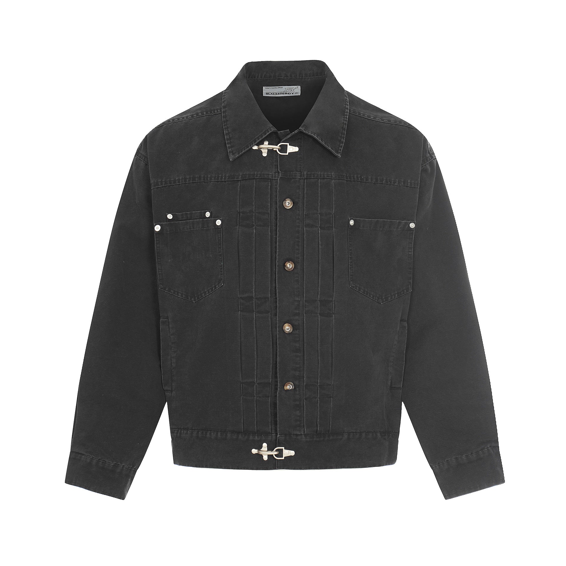 Veste en jean délavée vintage à clips mousqueton – Style trucker workwear