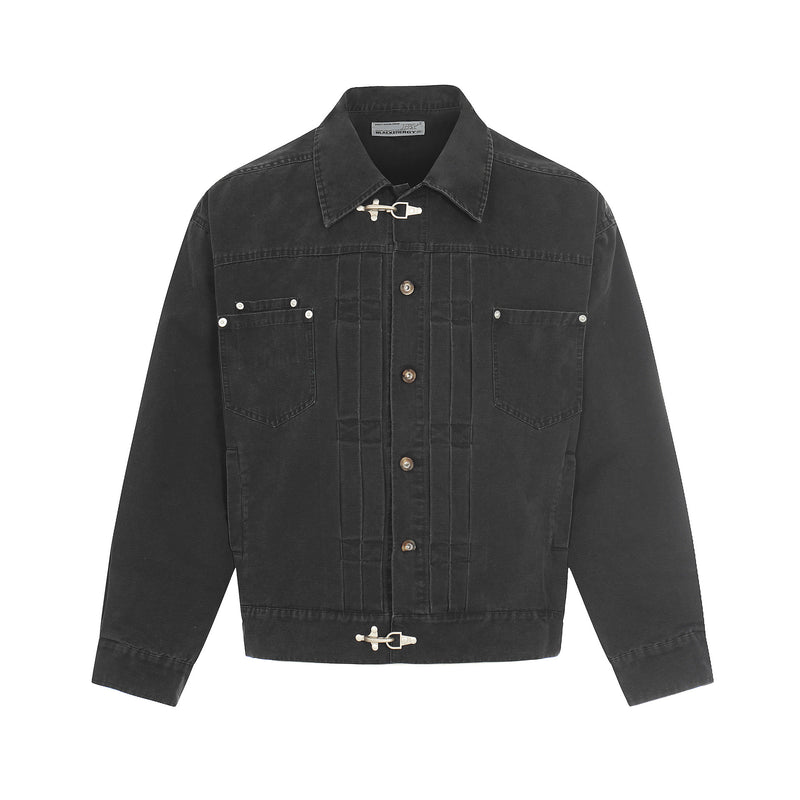Veste en jean délavée vintage à clips mousqueton – Style trucker workwear