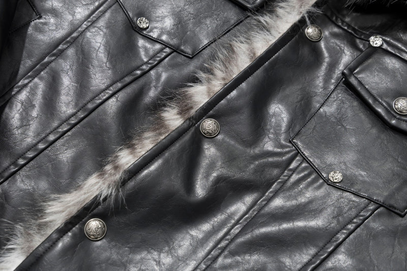Black Faux Leather Biker Jacket with Faux Fur Collar & Lining