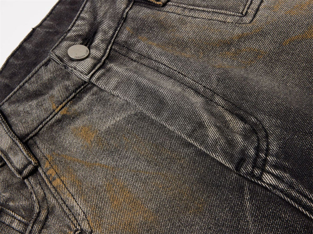 Distressed Baggy Wide-Leg Jeans – Men's Punk Washed Straight-Cut Denim with