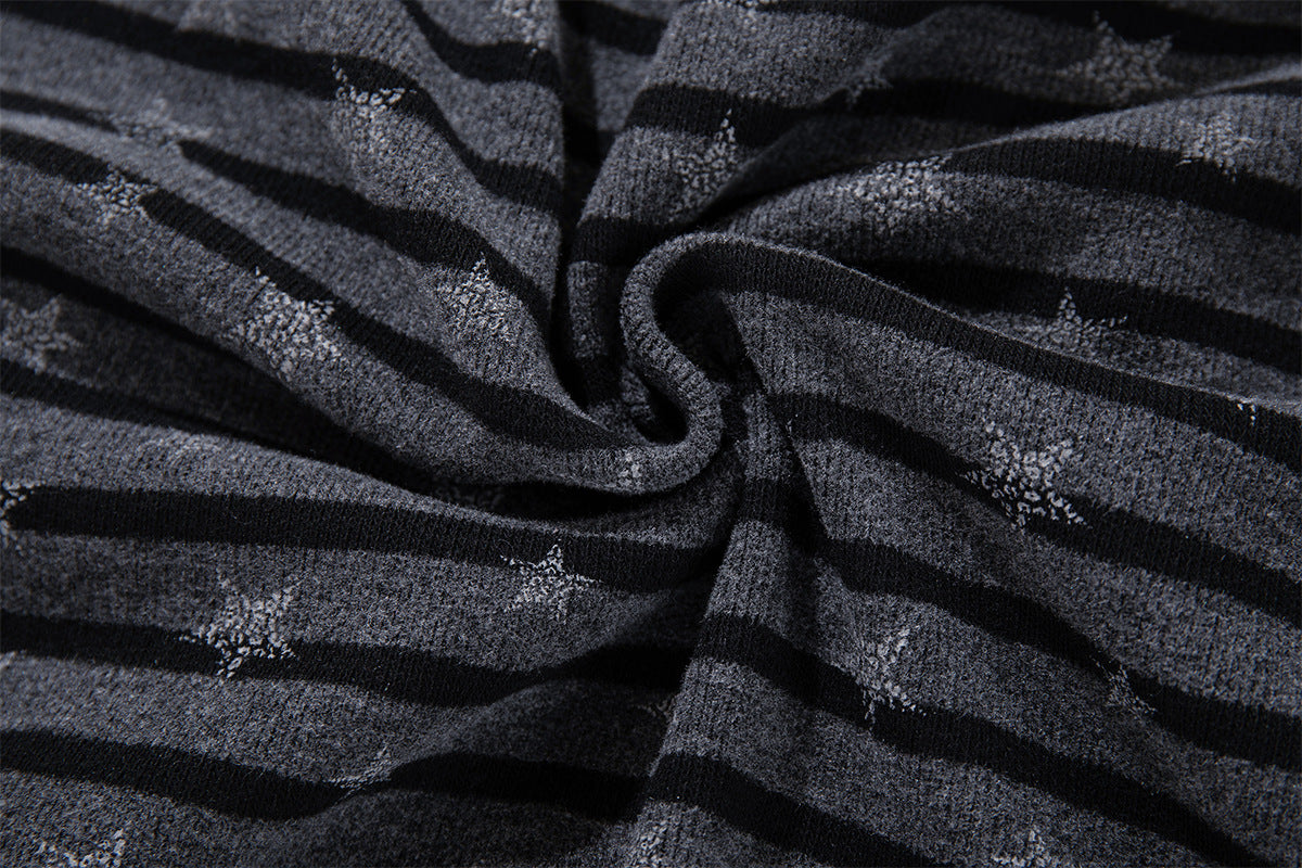 Striped Star Print Zip-Up Hoodie – Relaxed Fit Full-Zip Sweatshirt