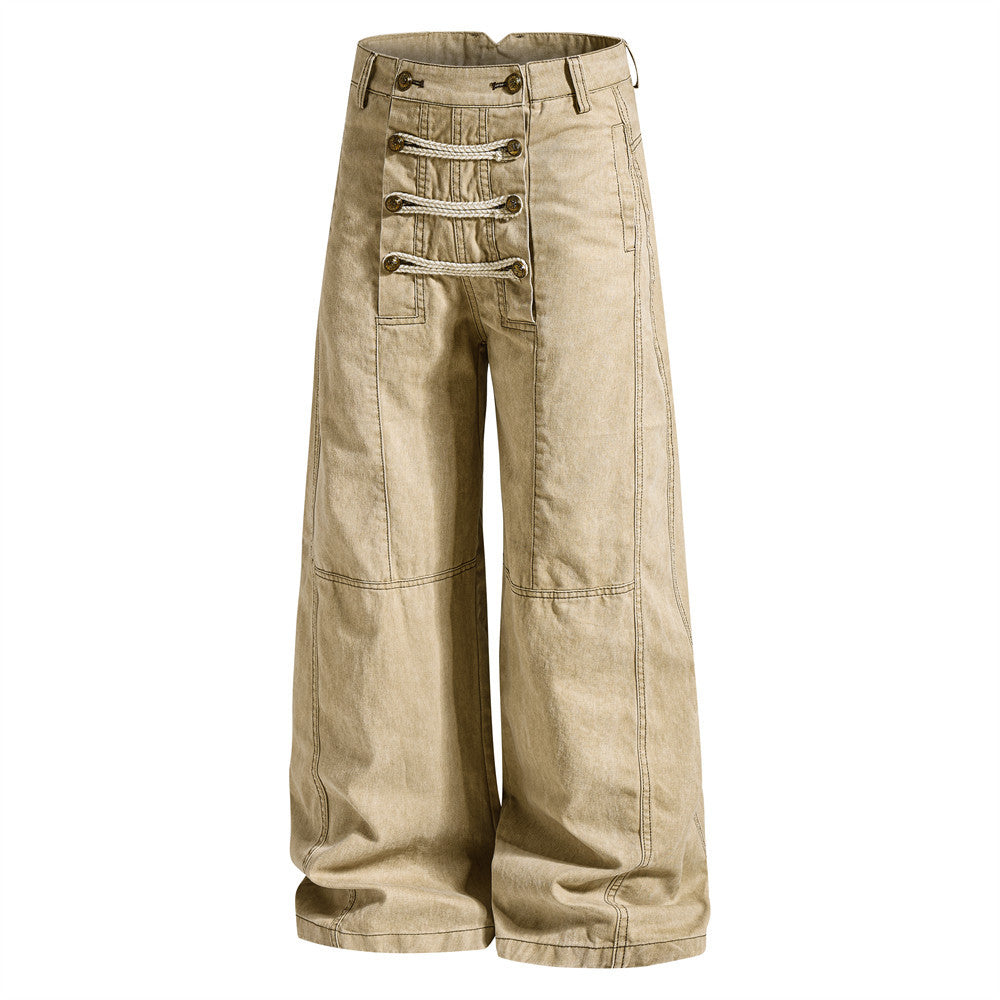 Wide-Leg Trousers with Double-Breasted Rope Detail