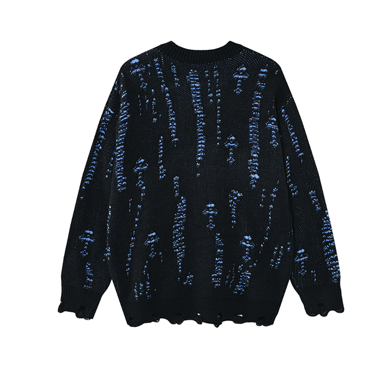 Distressed-Jacquard-Strickpullover mit Rundhalsausschnitt – Oversize-Streetwear