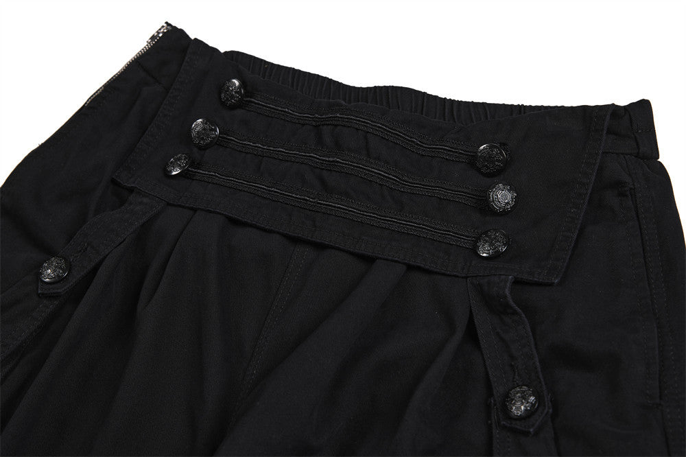 Pantalon cargo homme noir wide leg avec taille effet double boutonnage et multiples poches