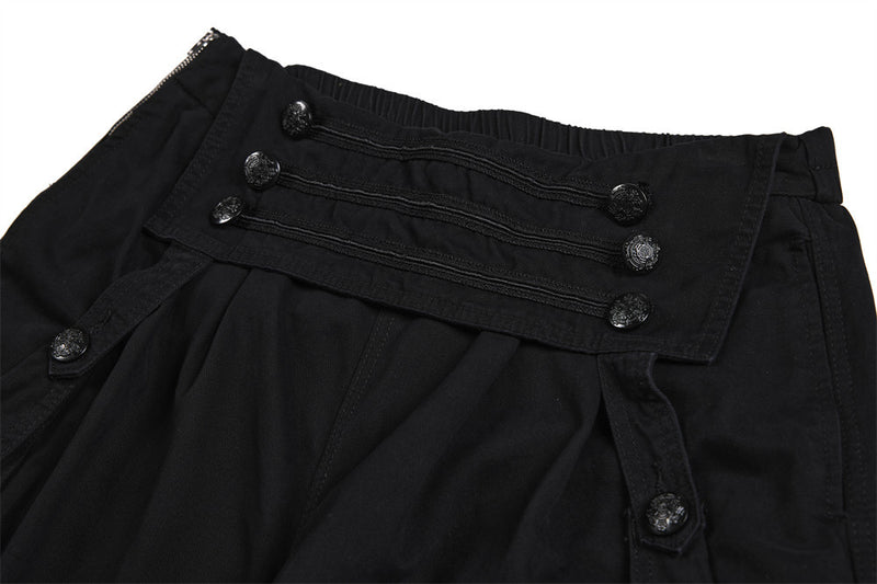 Pantalon cargo homme noir wide leg avec taille effet double boutonnage et multiples poches