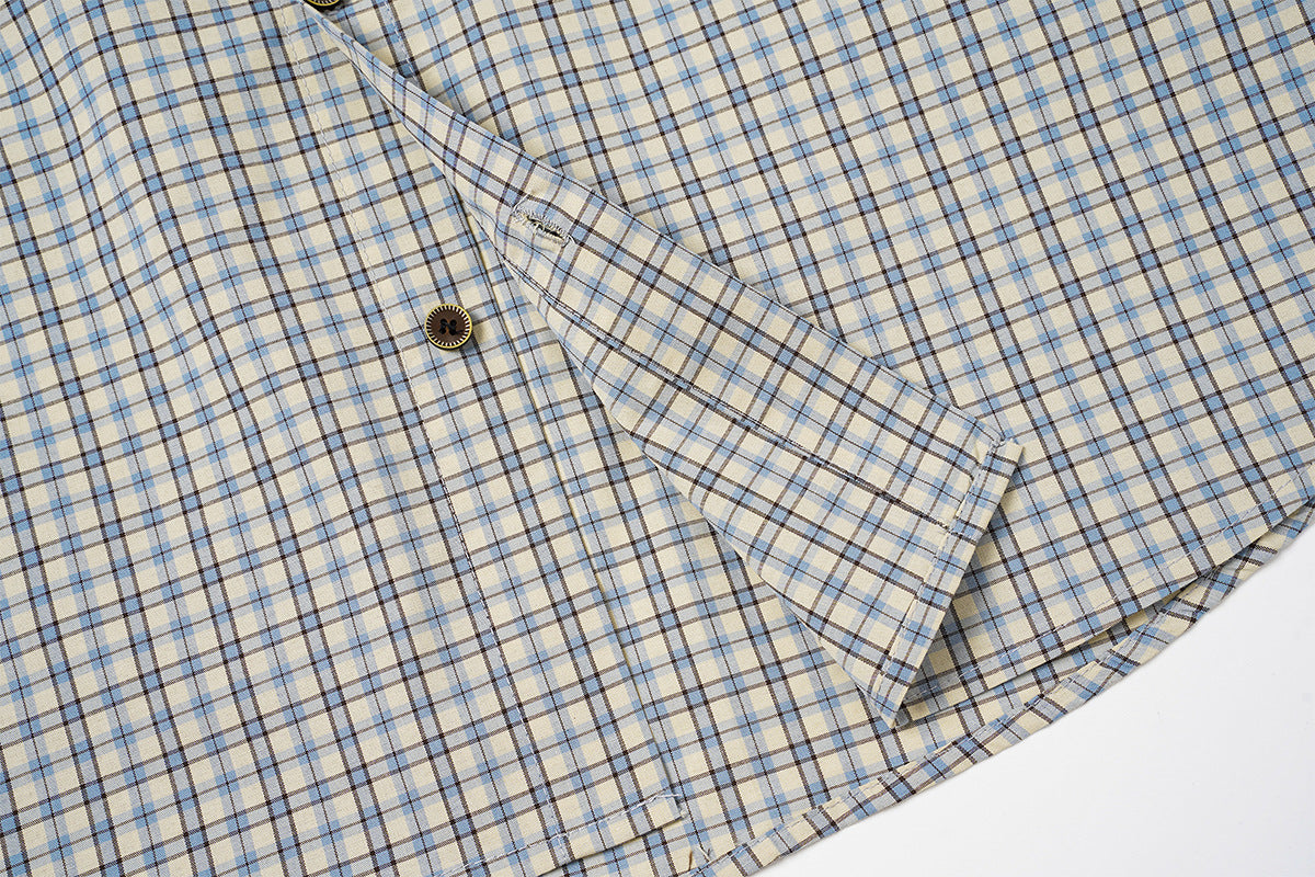Chemise en flanelle à carreaux bleus – Coupe décontractée, manches longues et boutonnage