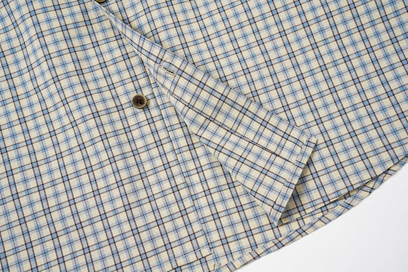 Chemise en flanelle à carreaux bleus – Coupe décontractée, manches longues et boutonnage