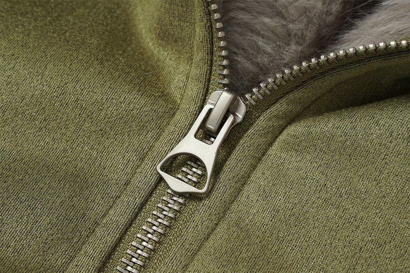 Bomber en suédine avec capuche en fausse fourrure – Manteau d’hiver oversize
