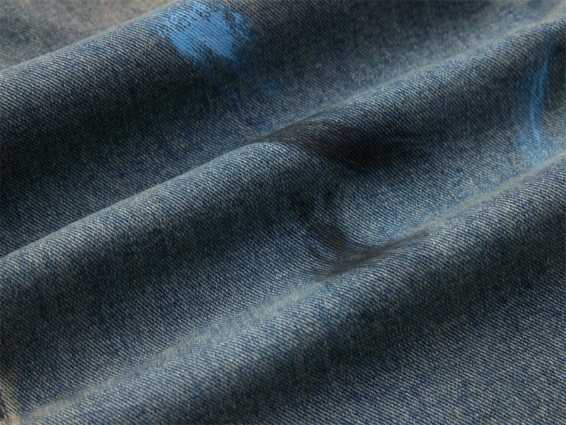 Baggy Jeans with Paint Splatter Patchwork & Distressed Raw-Edge Detail