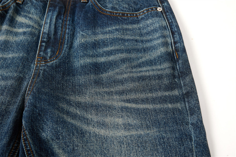 Wide-Leg Washed Distressed Jeans – Men's Vintage American Streetwear