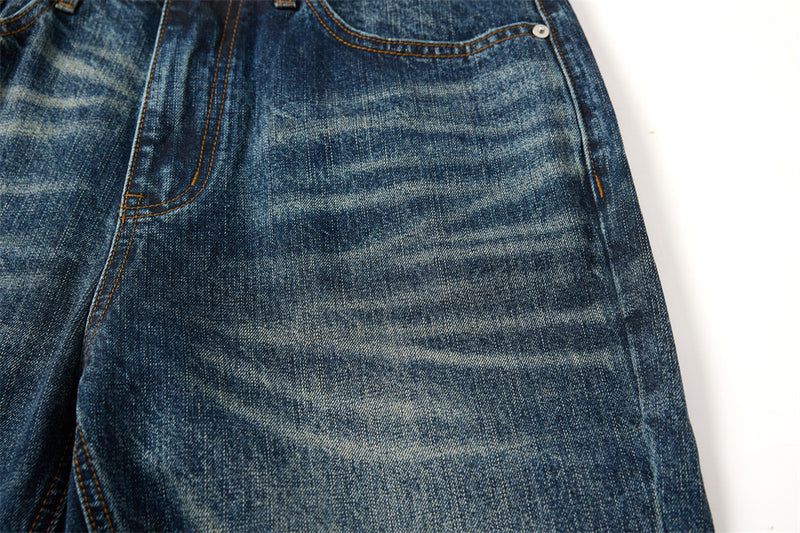 Wide-Leg Washed Distressed Jeans – Men's Vintage American Streetwear
