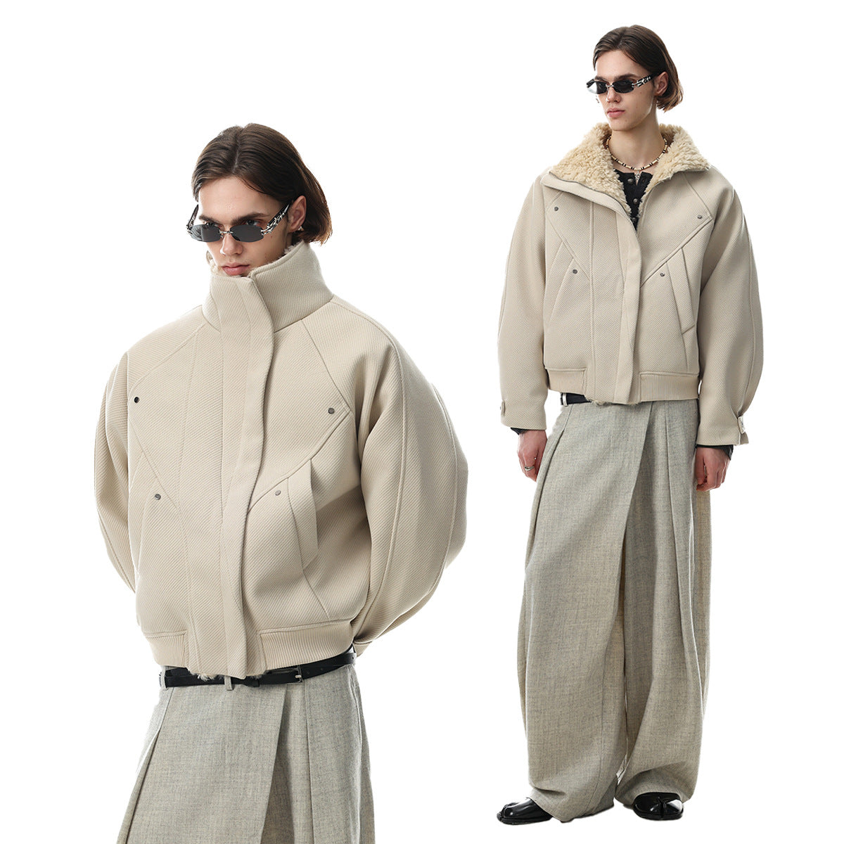 Men's Oversized Bomber Jacket with Sherpa Collar – Padded Winter Coat