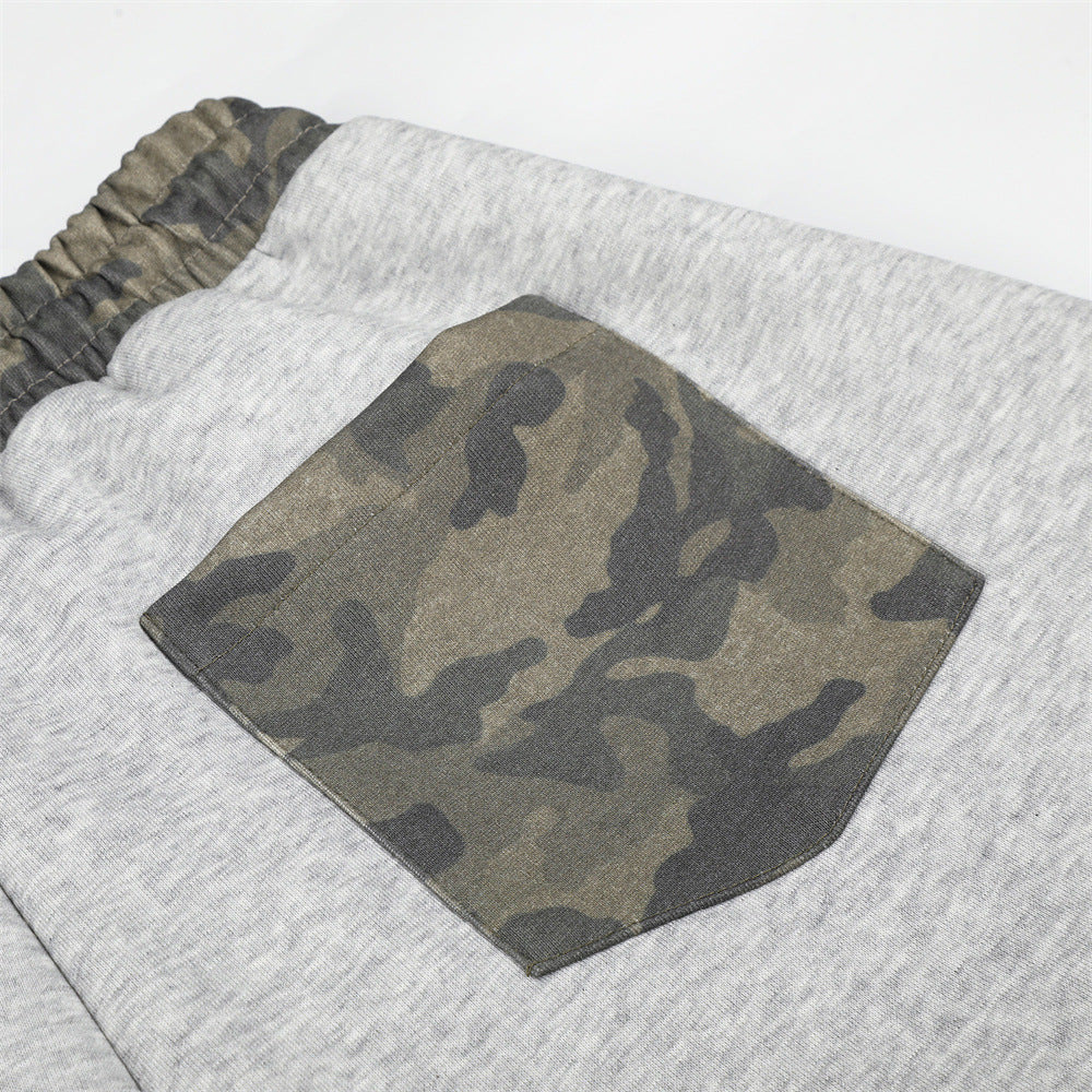 Wide-Leg Sweatpants with Camo Waistband & Star Patch – Men's Oversized