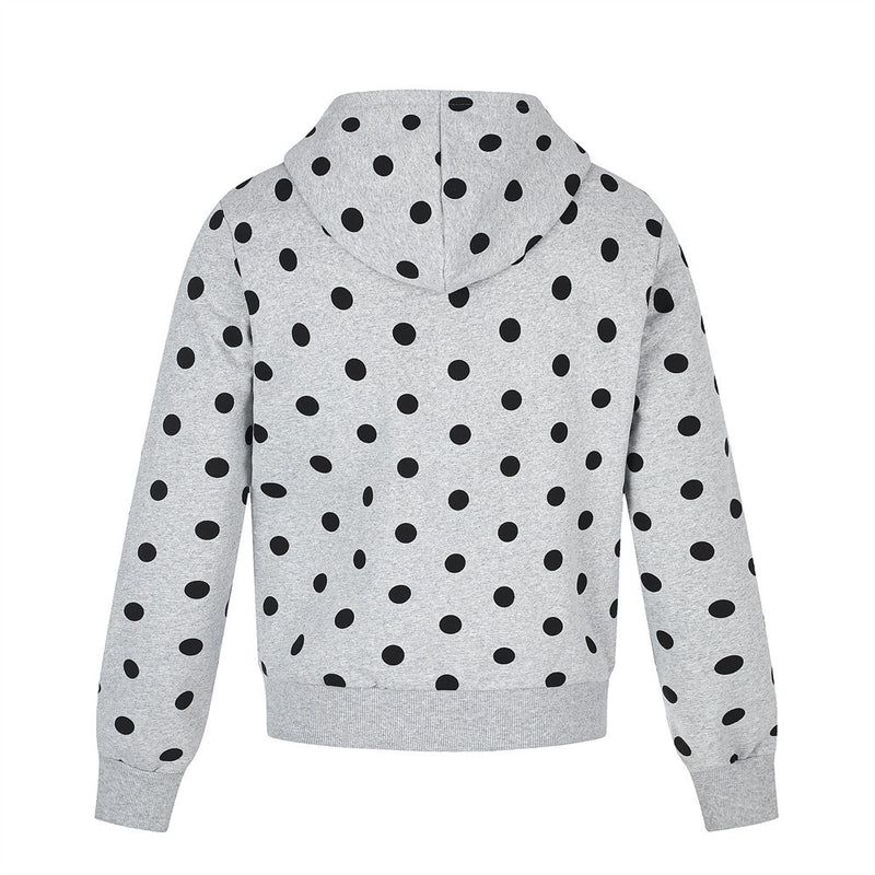 Polka Dot Zip-Up Hoodie with Embroidered Graphic – Cropped Streetwear Sweatshirt