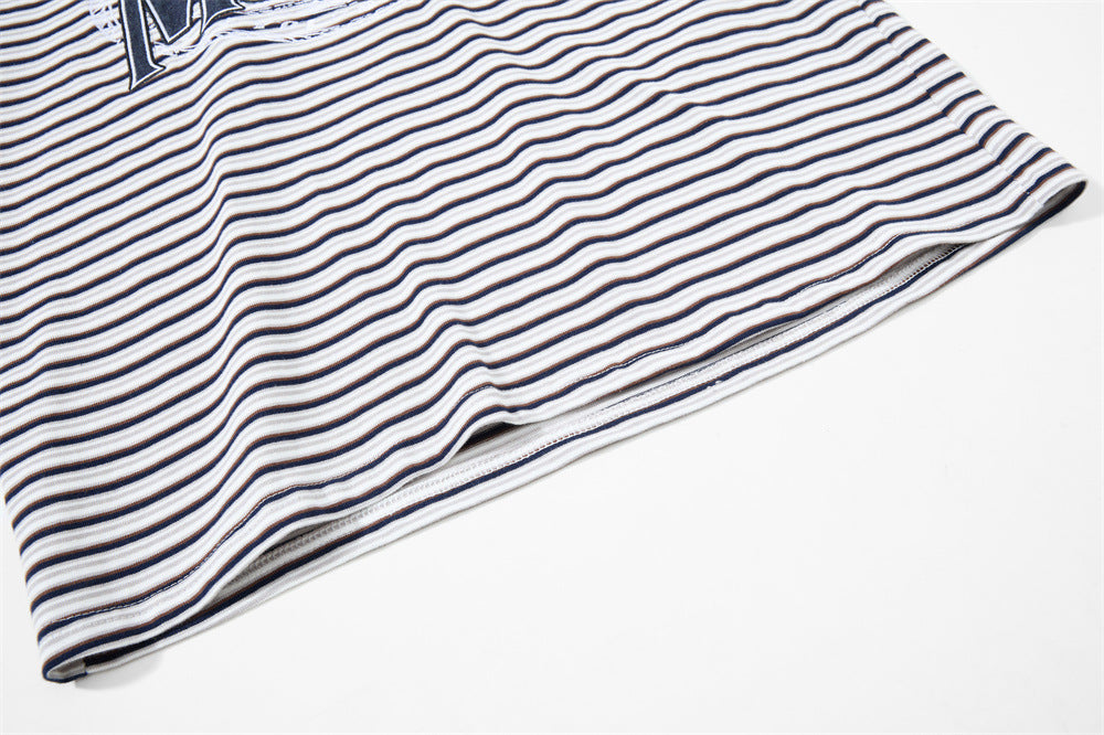American Vintage Striped Polo Shirt – Mafaer Racing Embroidered Short Sleeve