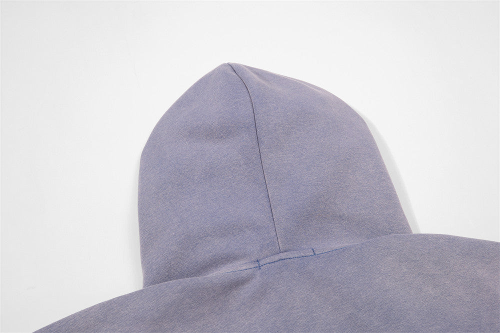 Vintage Graphic Zip-Up Hoodie – Distressed Letter Print, Spray-Dyed Oversized
