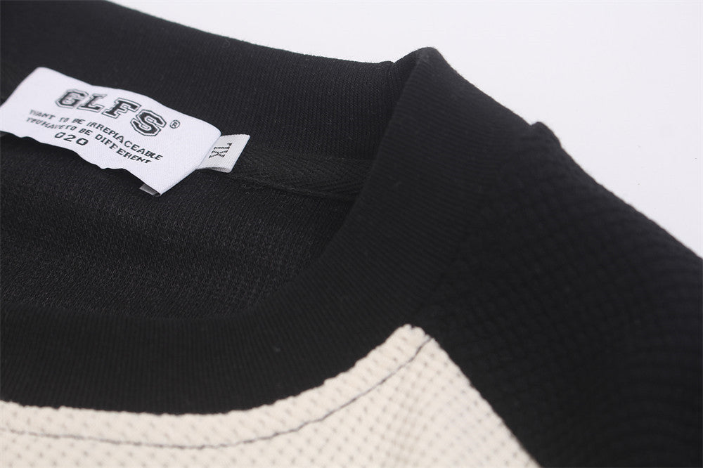 Men's Long Sleeve Waffle Knit Shirt – Moto Racing Graphic Colorblock Crew Neck