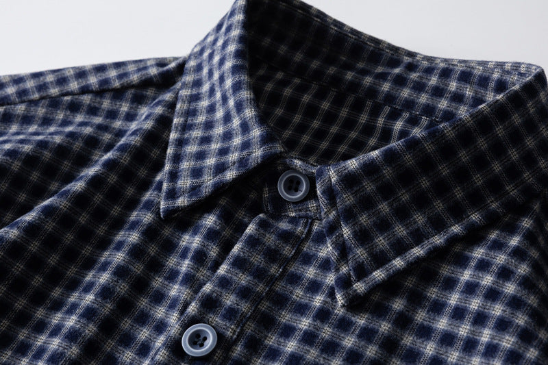 Men's Plaid Flannel Oversized Button-Down Shirt with Embroidered Pocket Patch