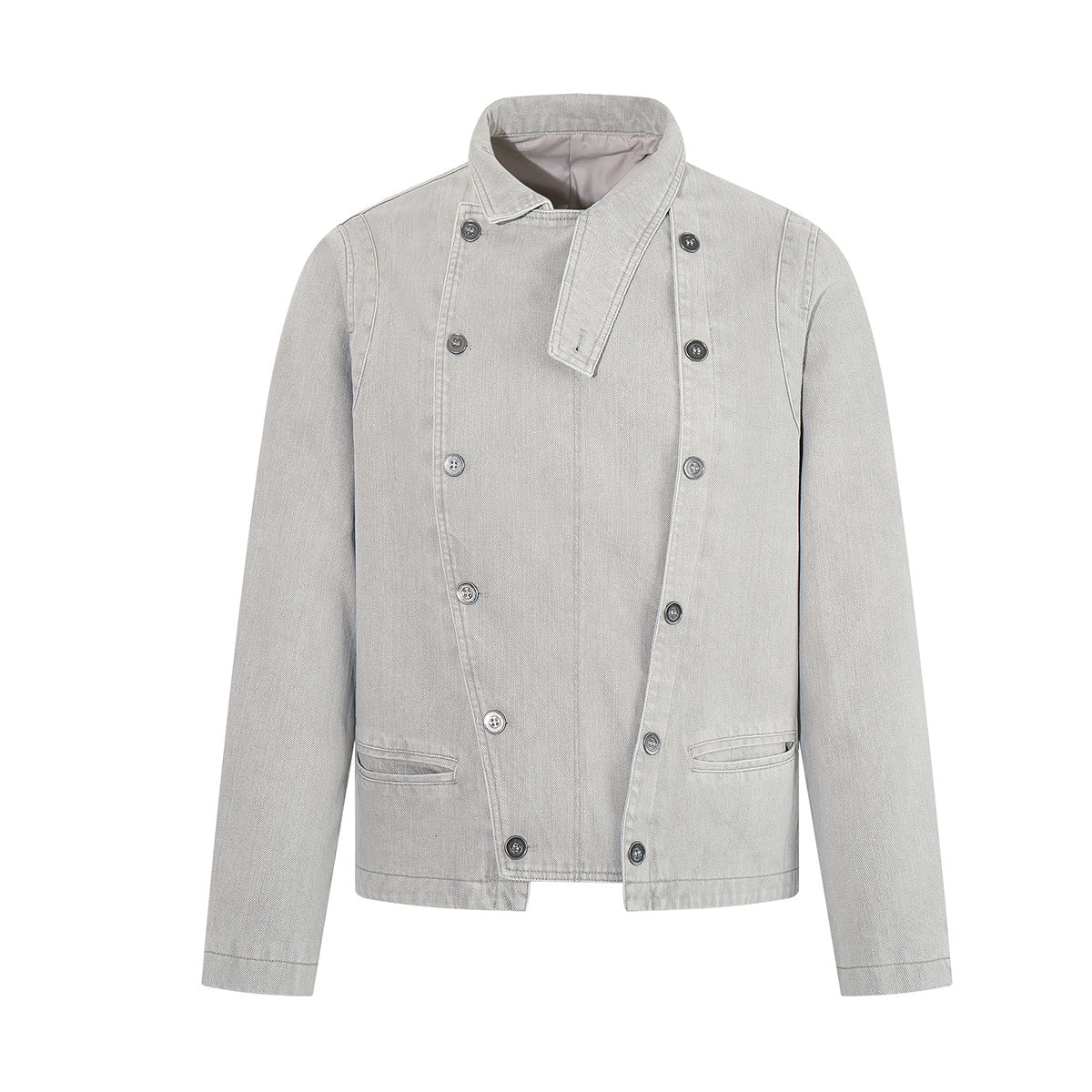 Asymmetrische Jeansjacke mit doppeltem Knopfverschluss – Vintage-Workwear-Stil