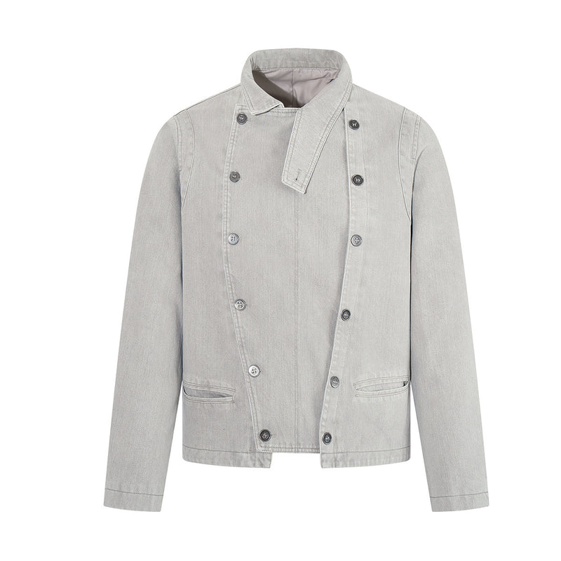 Asymmetrische Jeansjacke mit doppeltem Knopfverschluss – Vintage-Workwear-Stil