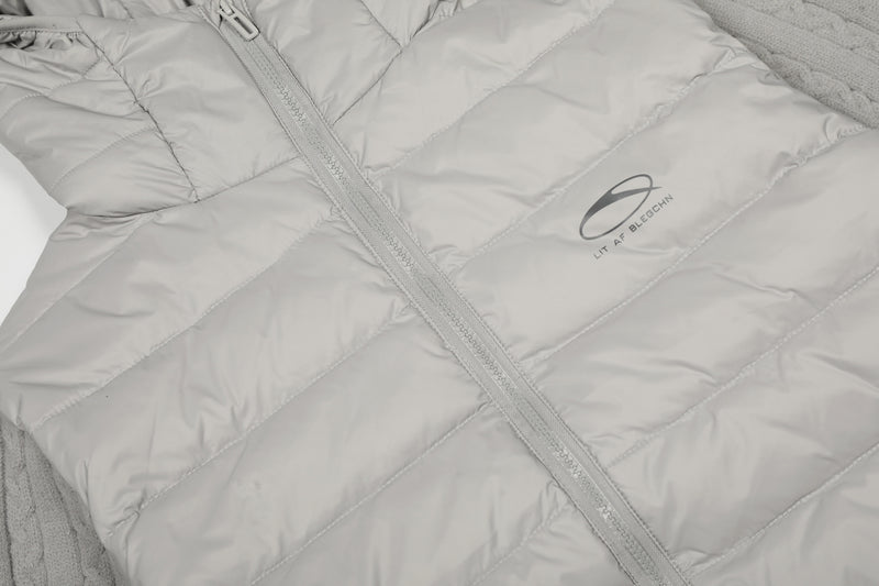 Hooded Puffer Vest Cable-Knit Sleeve Down Jacket – Retro Spliced Outerwear