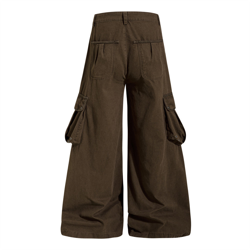 Wide-Leg Cargo Pants Men – Multi-Pocket A-Line Baggy Trousers