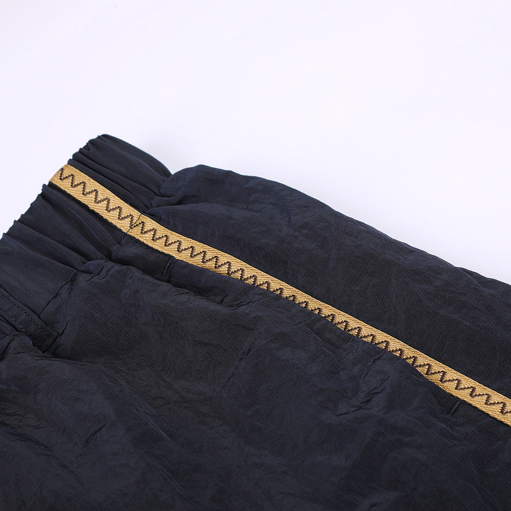 Wide-Leg Track Pants with Gold Side Stripe and Drawstring Waist