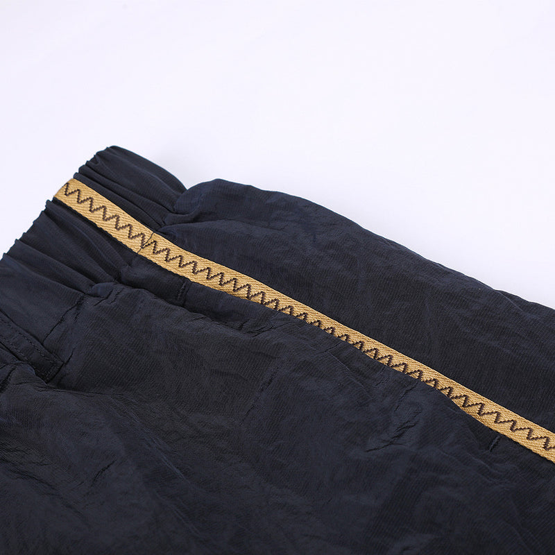 Wide-Leg Track Pants with Gold Side Stripe and Drawstring Waist