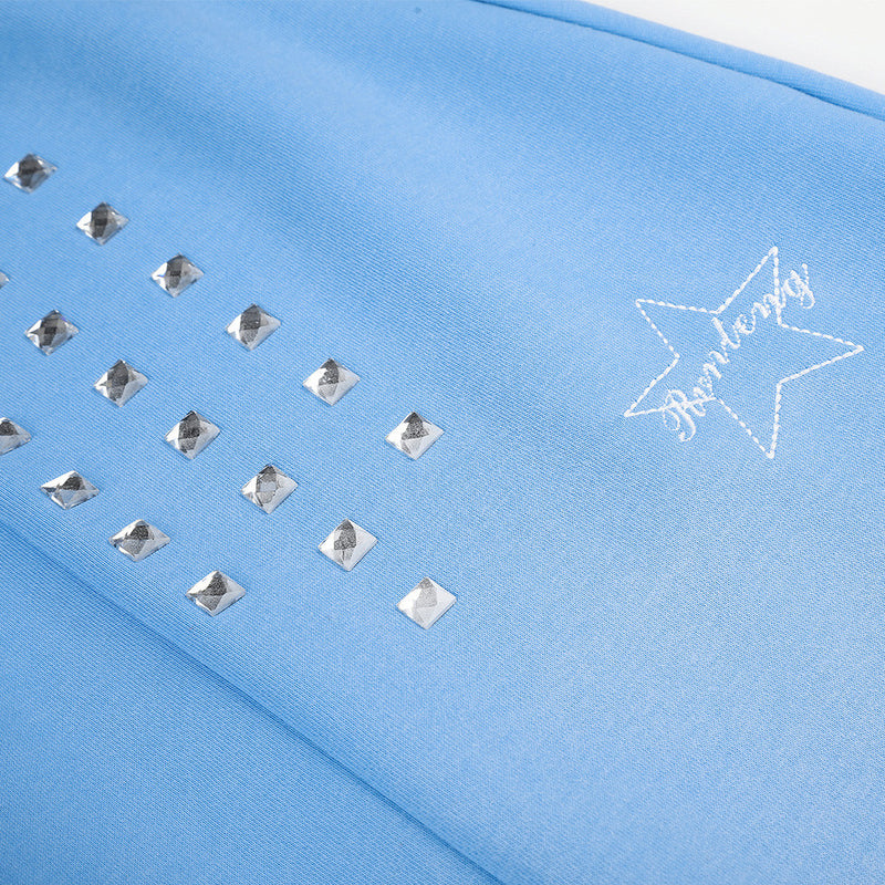 Wide-Leg Sweatpants with Square Stud Embellishments and Drawstring Waist