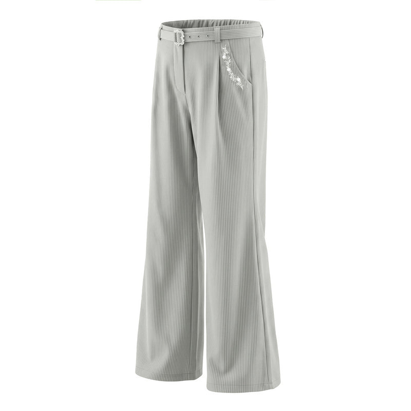 Pantalon ample rayé pour homme avec broderies florales et ceinture