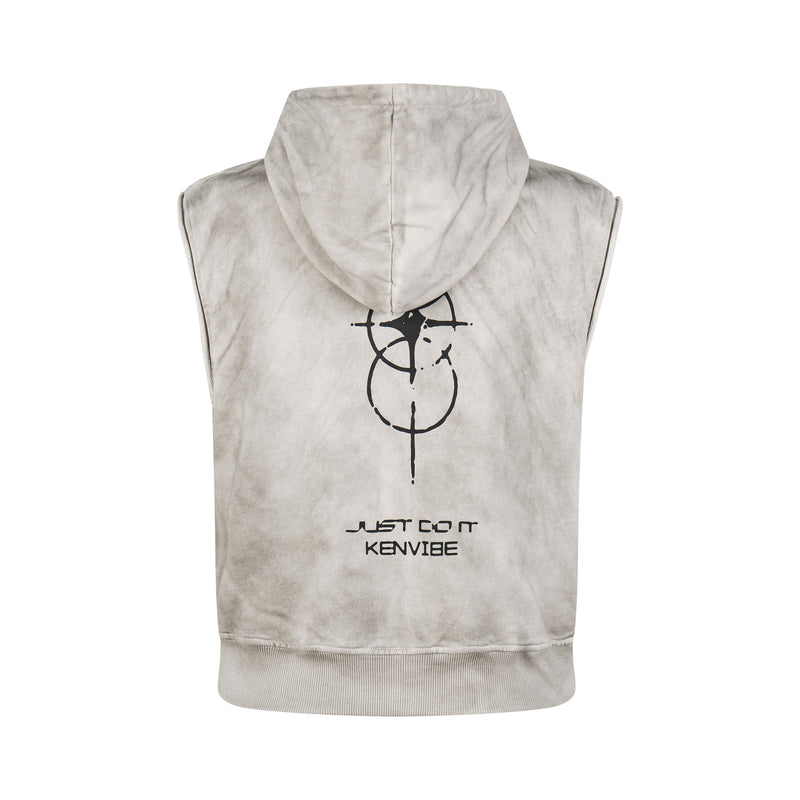Chaleco sudadera sin mangas con cremallera – Gráfico de fútbol streetwear lavado