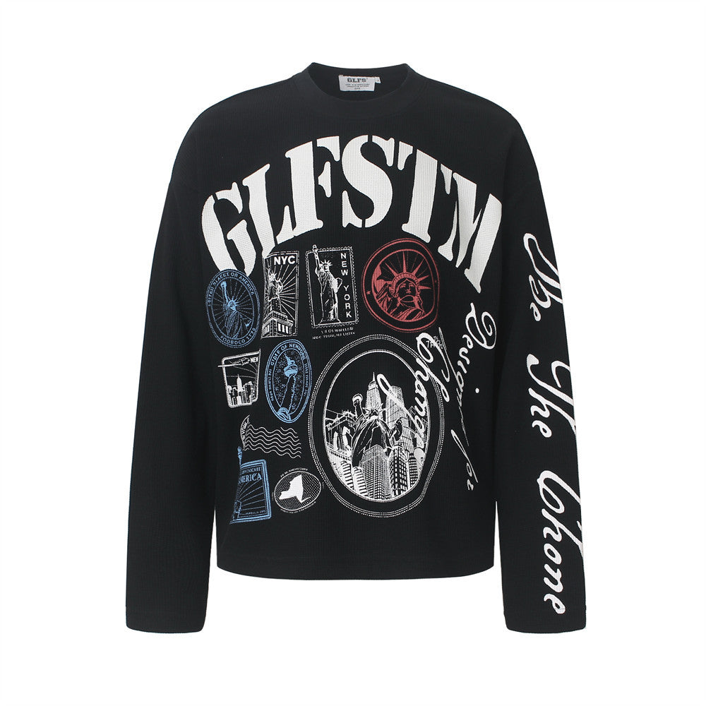 GLFSTM New York Graphic Long-Sleeve Waffle-Knit Tee – Oversized Crew Neck