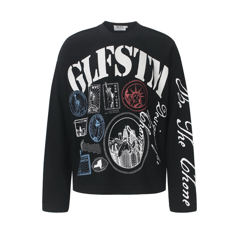 GLFSTM New York Graphic Long-Sleeve Waffle-Knit Tee – Oversized Crew Neck