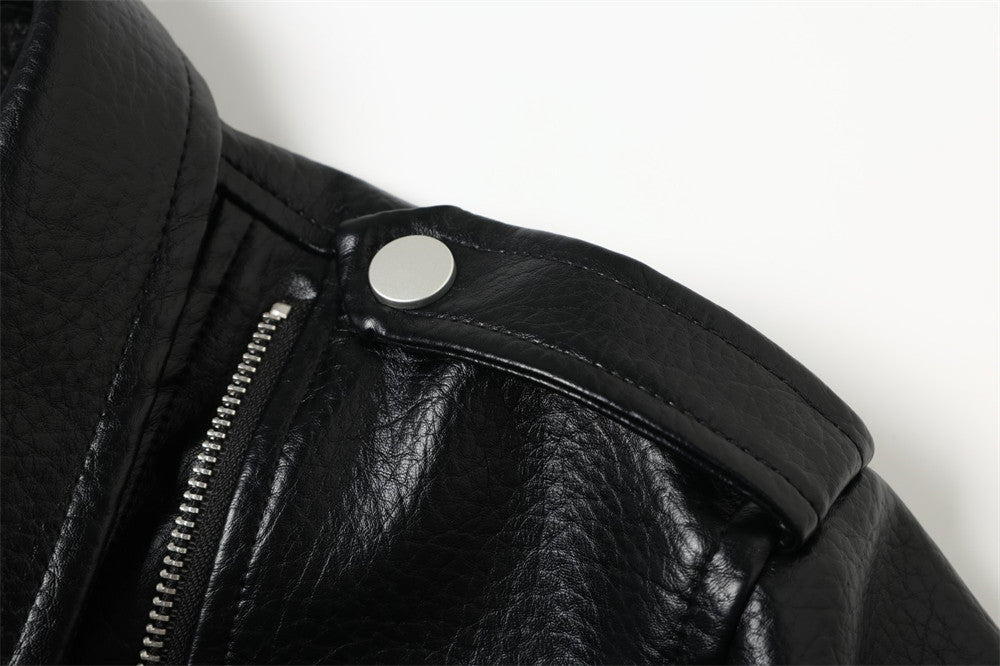 Men's Black PU Leather Moto Jacket – Asymmetric Double Zip & Belted Hem
