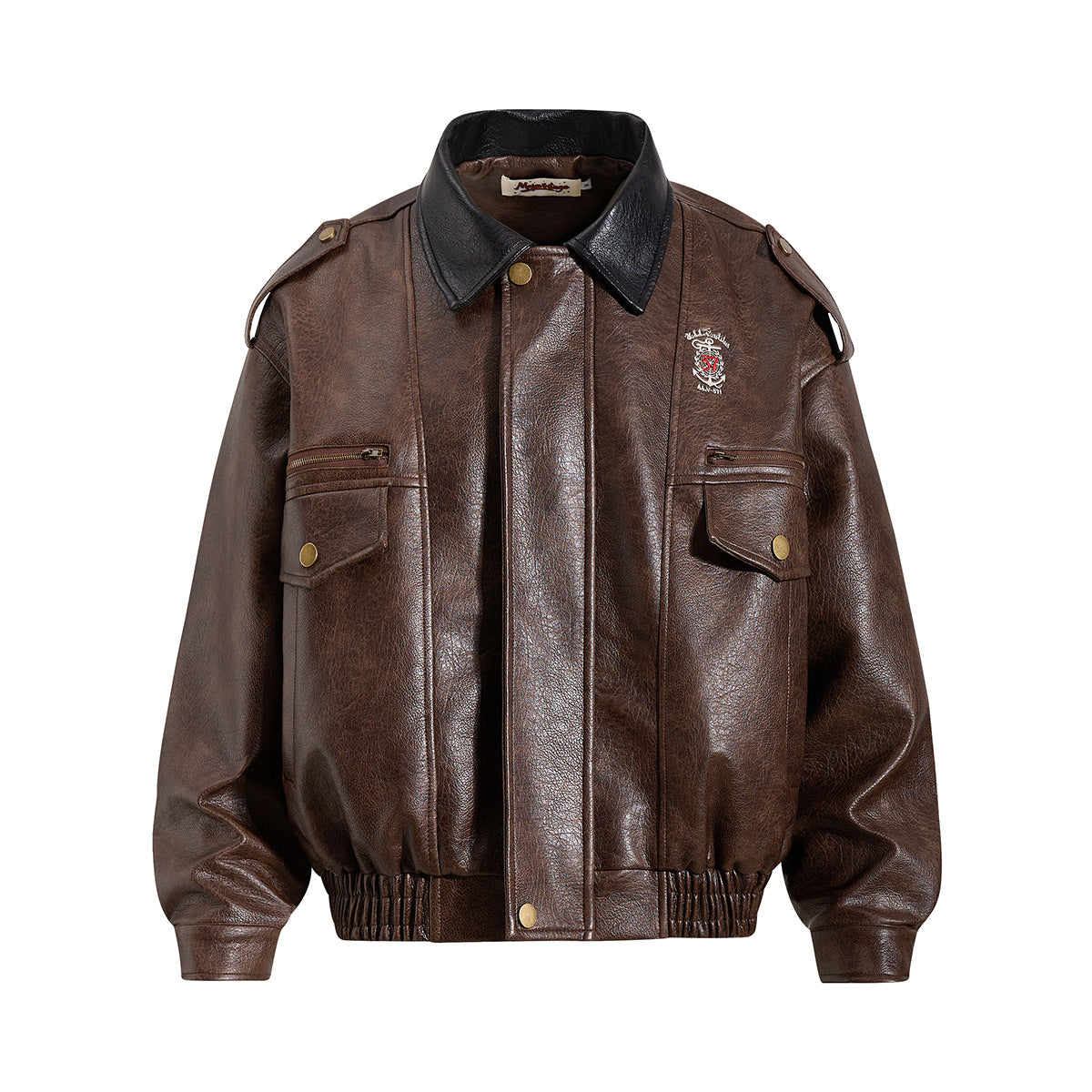Oversized PU Leather Bomber Jacket – Vintage American Moto Style with Contrast