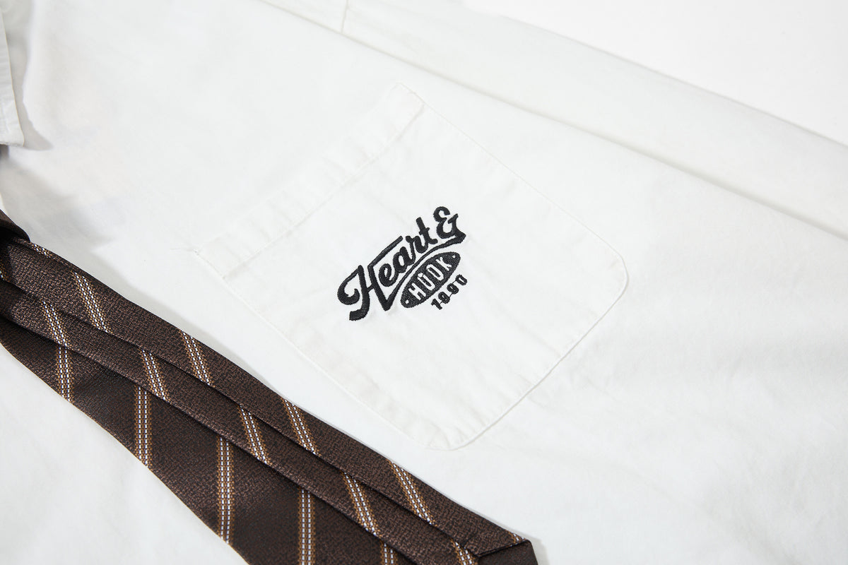 Tan Long Sleeve Shirt with Detachable Tie – Heart & Hook Embroidered Campus