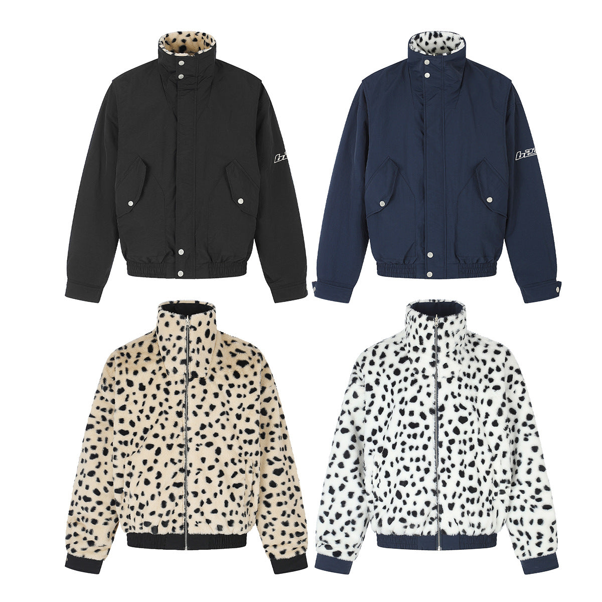 Reversible Dalmatian Faux Fur Bomber Jacket – Two-Way Wear Padded Coat