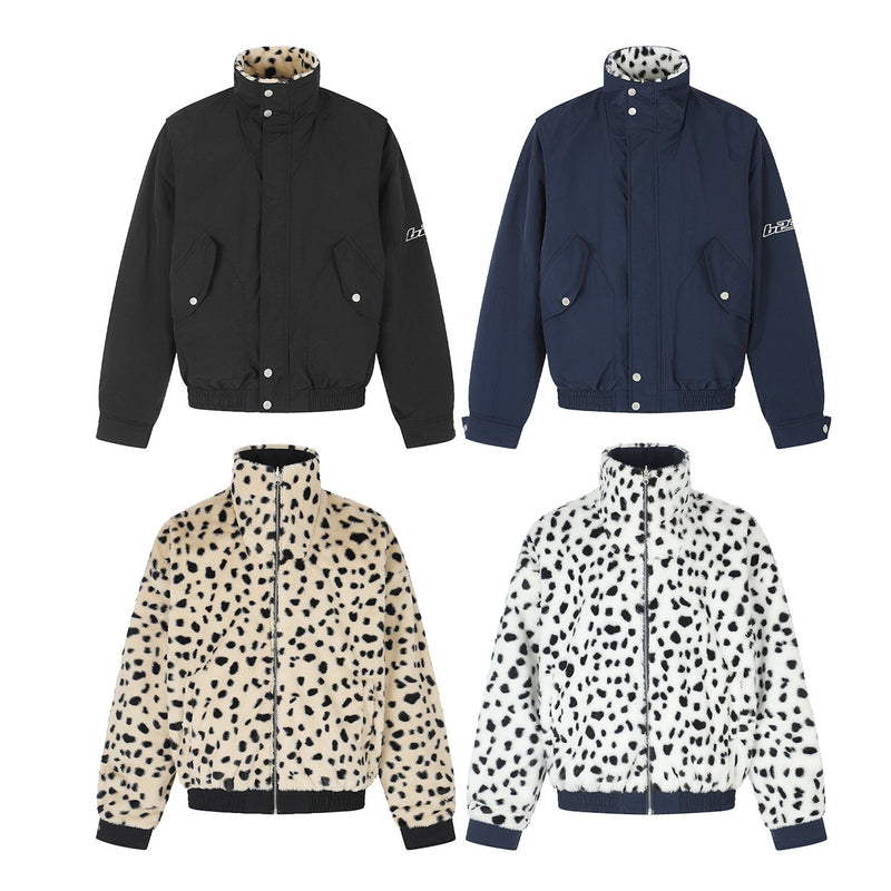 Reversible Dalmatian Faux Fur Bomber Jacket – Two-Way Wear Padded Coat
