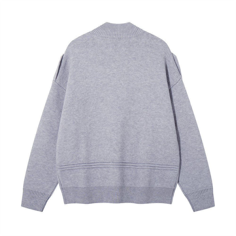 Cardigan zippé en maille à galons militaires – Col montant oversize avec
