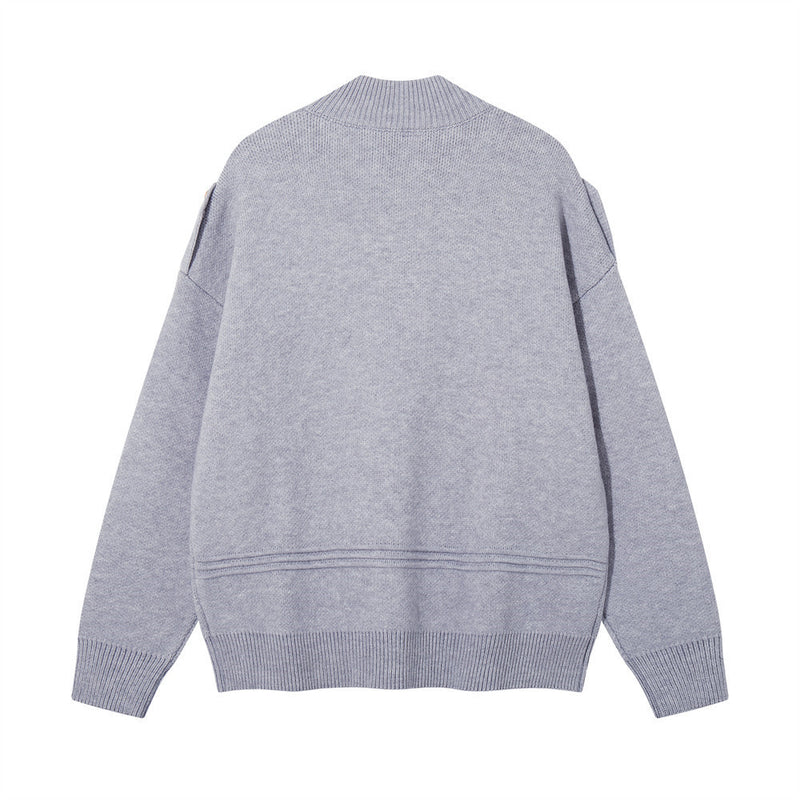 Cardigan zippé en maille à galons militaires – Col montant oversize avec